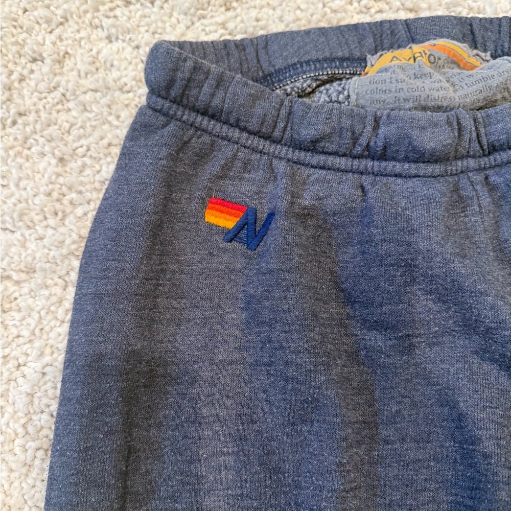 AVIATOR NATION 5 STRIPE SWEATPANTS HEATHER NAVY/NEON RAINBOW SMALL - Picture 8 of 13